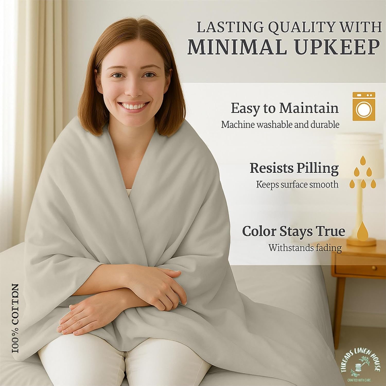 Threads Linen Queen Size 1000 TC 4 Piece Sheet Set 100% Egyptian Cotton Sateen Weave Breathable & Cooling 18" Deep Pocket Hotel Bedding Bed Sheets - 1 Flat, 1 Fitted Sheet & 2 Pillowcases (Ivory)