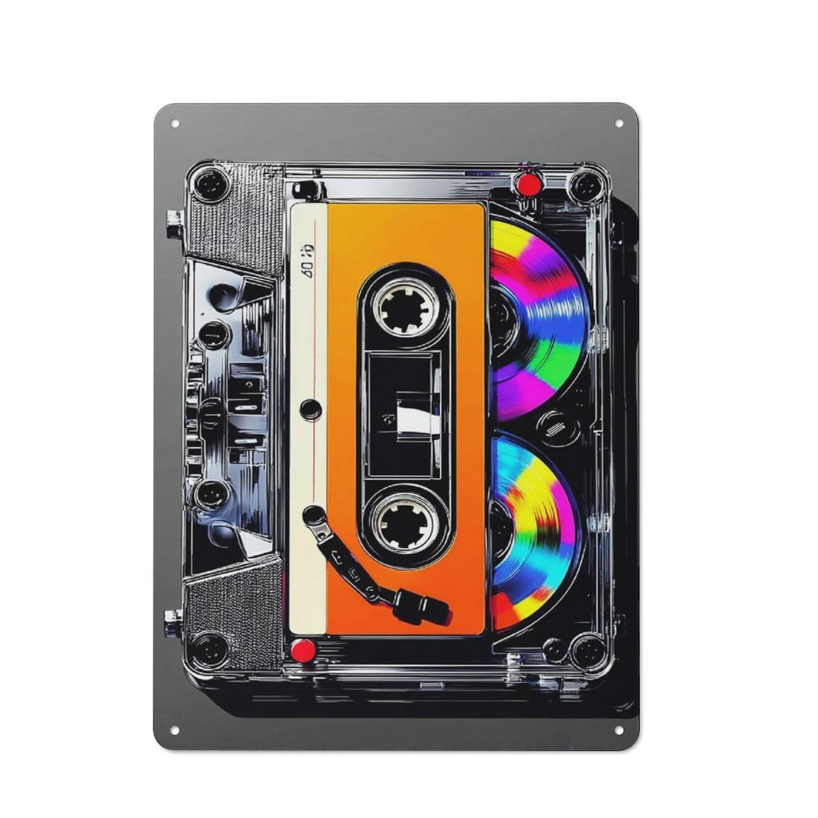 Junmoney Vibrant Retro Cassette Tape Artwork -1 For Bar Or Restaurant, Retro Metal Plaque 40X30cm, A Decorative Christmas Gift For Hospitality Decor Collectors