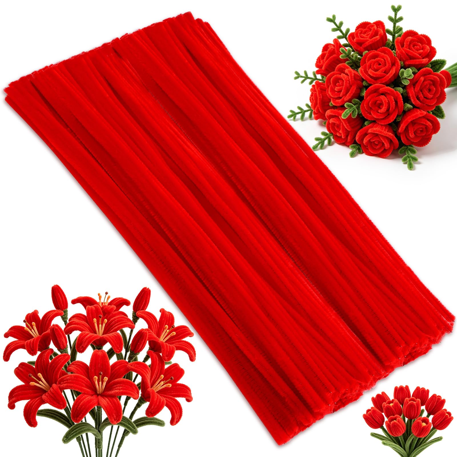 Doxiru 120 Pcs Red Pipe Cleaners Chenille Stems for Craft Projects