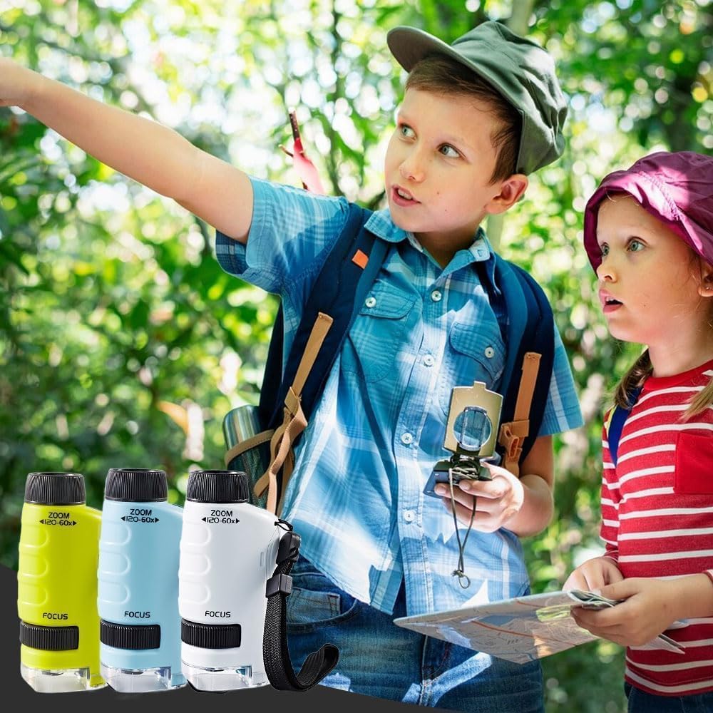 Mini Microscope for Kids, 2026 New Pocket Microscope for Kids, Protable Handheld Kids Microscope with LED Light 60X-120X, Mini Scope for Home School Lab Science Education (Blue)