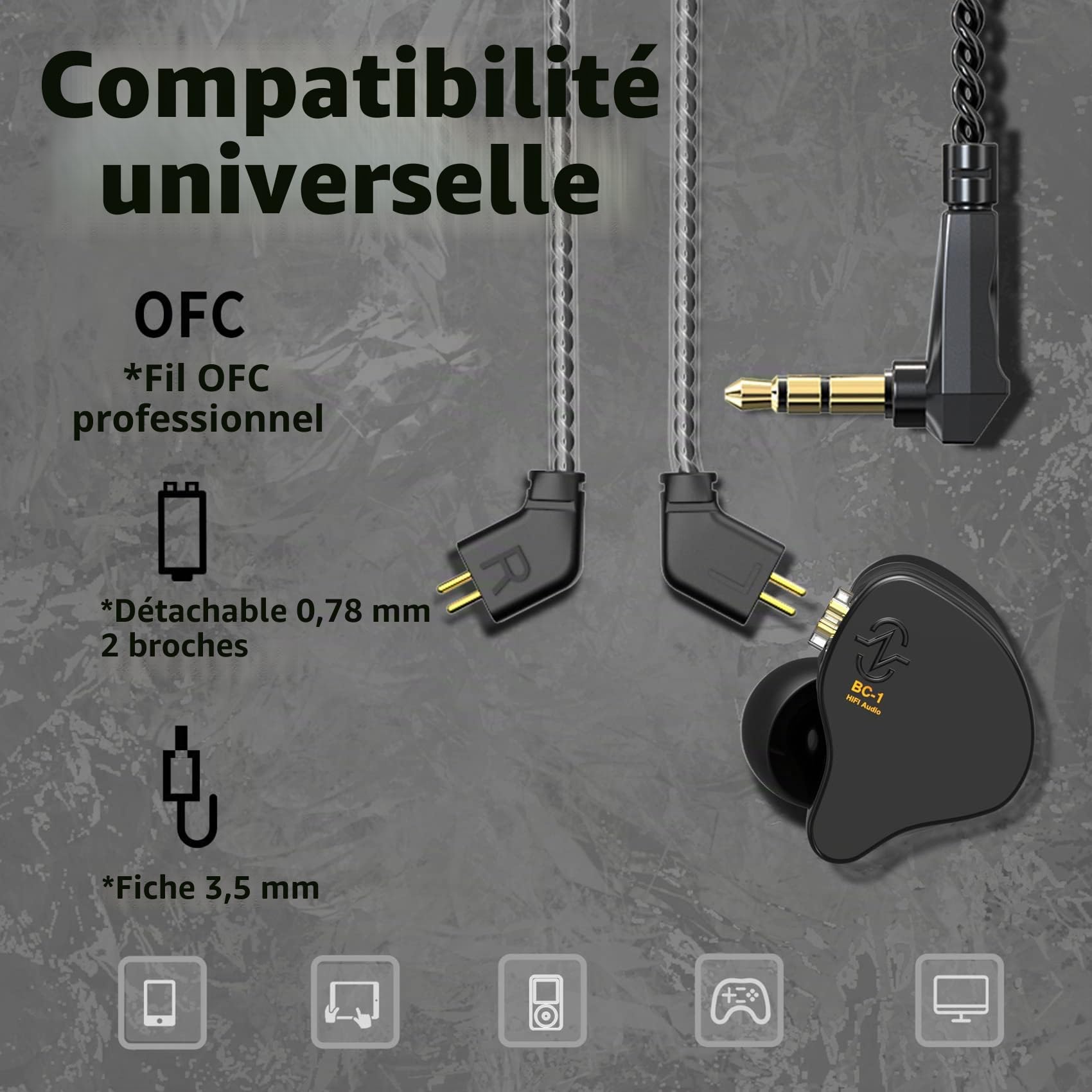 Yinyoo CCZ Melody in Ear Monitors Hybrid 1BA 1DD Écouteurs HiFi, Écouteurs Intra-Auriculaires IFilaire IEM avec câble 4N OFC pour Téléphone Portable (Vert, sans Micro Type-C)