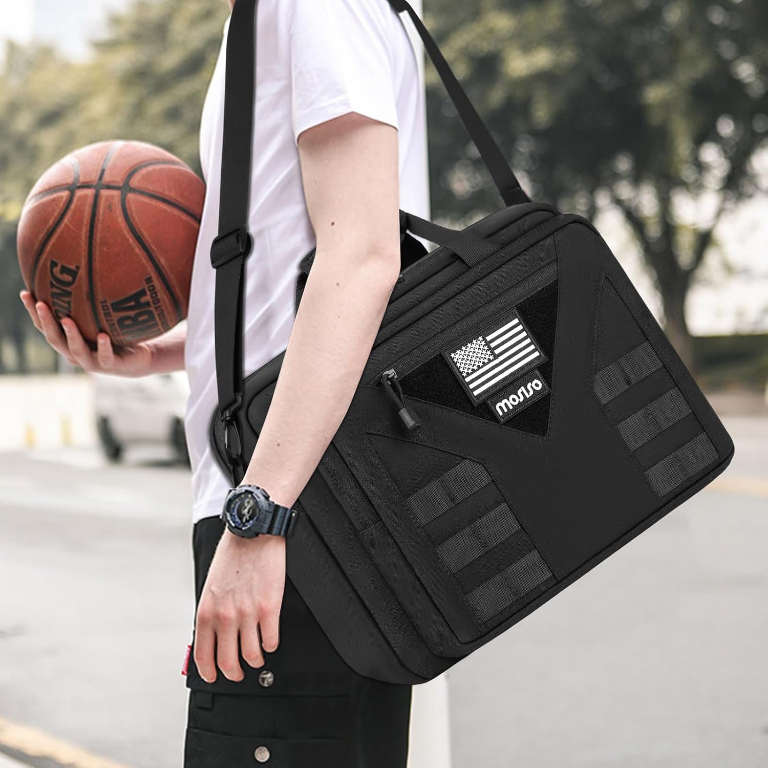 MOSISO 15.6 inch Tactical Laptop Bag for Men, 15-16 inch Tactical Messenger Bag Briefcase Shoulder Bags with Multi-Pockets, Black - Image 2