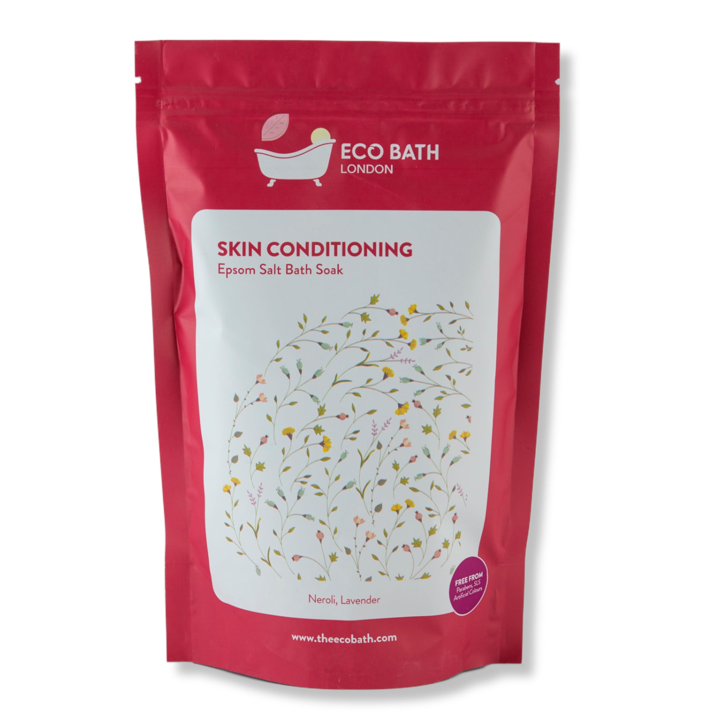 Eco Bath London Skin Conditioning Epsom Salt Bath Soak - Pouch 2.2 lb (1 kg), Made in UK, Natural Magnesium Bath Salt with Neroli and Lavender for Soft Glowing Skin, Spa Gift for Relaxation