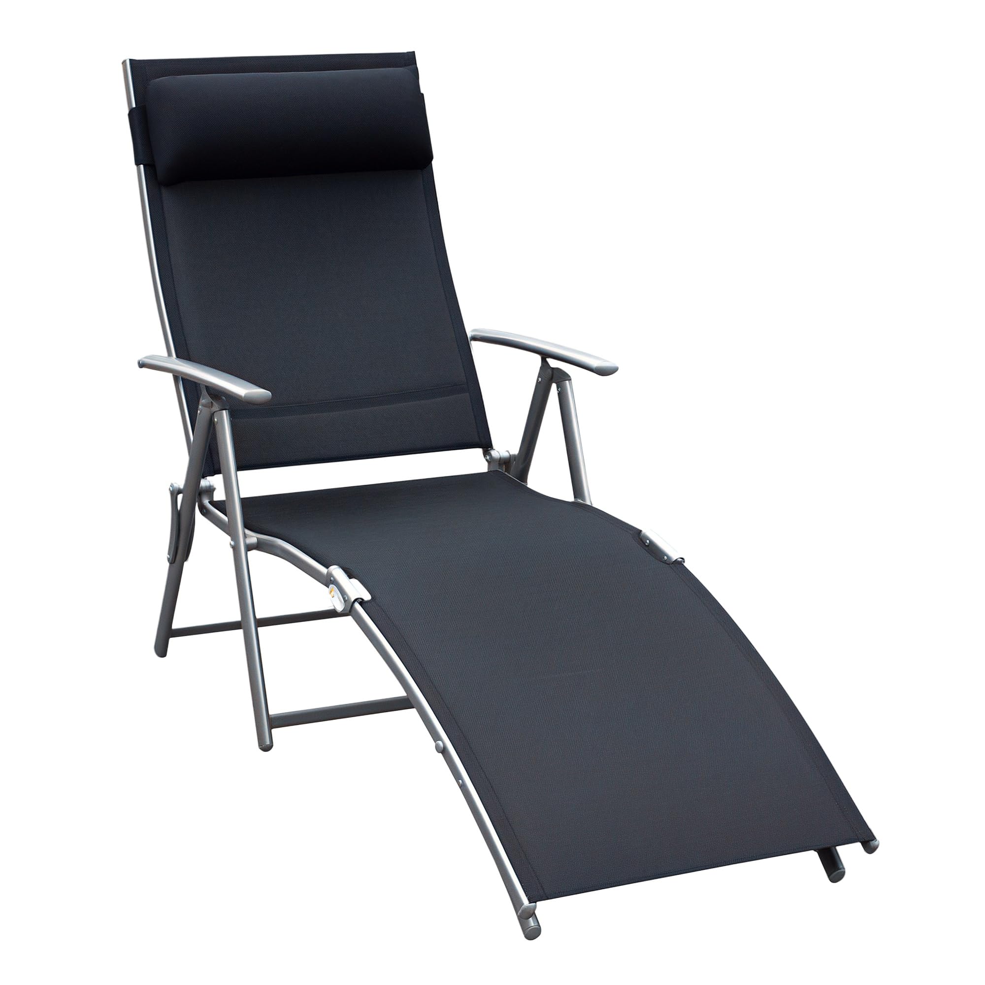 Outsunny Tumbona Plegable Tumbona de Jardín con Respaldo Ajustable en 7 Niveles Almohada y Reposabrazos Carga 165 kg para Piscina Terraza Camping 137x63,5x100,5 cm Negro