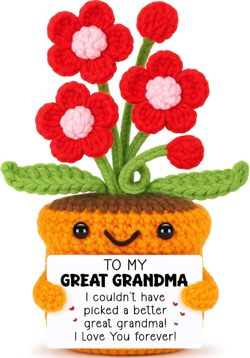 ALUNME Great Grandma Gift for Great Grandma, Birthday Christmas Grandparents Day Gifts Handmade Crochet Flower I Love You Home Desk Decoration Positive Cute Present