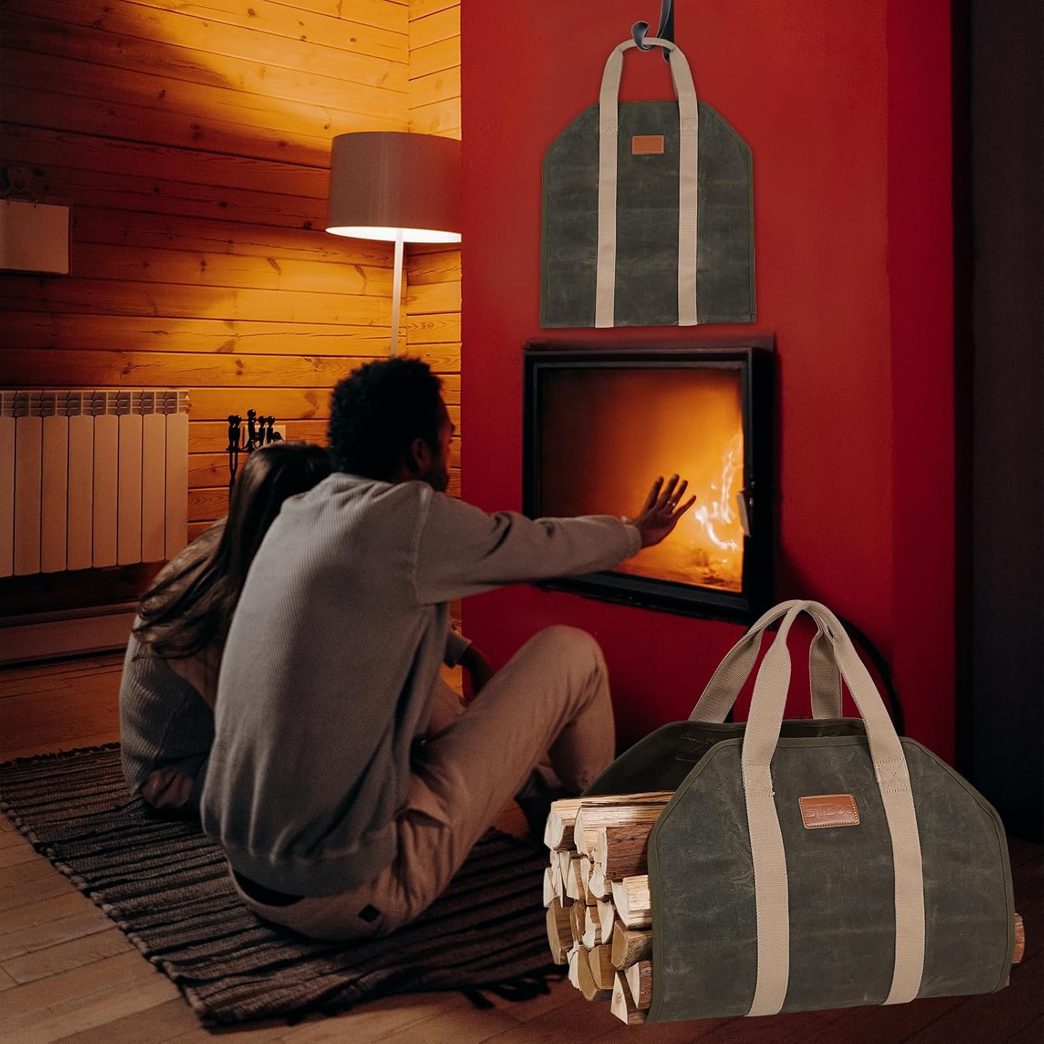 Porta legna da ardere in tela cerata: porta legna per legna da ardere, resistente, borsa per legna da ardere, porta legna da ardere, per camino, campeggio, interni, accessori per stufe a legna,
