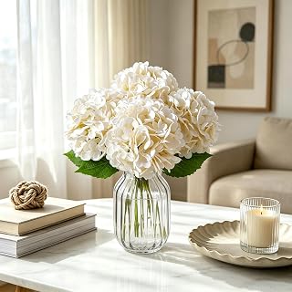 4 Pcs Champagne Artificial Hydrangea Flowers with Stems Faux Bouquet | 19.7" silk Faux Hydrangeas Flowers for Vase with Stems, perfect for home decor weddings parties and table centerpieces