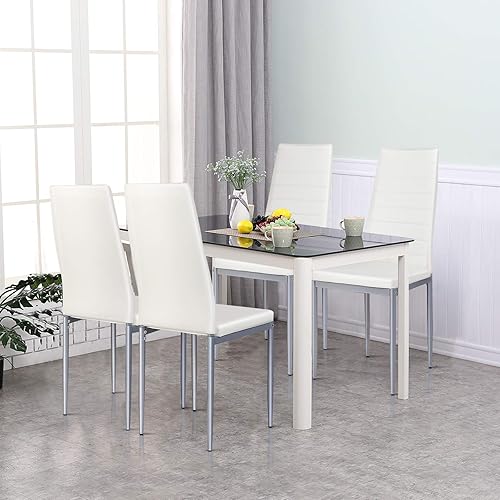 Miniatura 2 de COSTWAY - Sillas laterales de comedor de piel sintética con diseño elegante juego de 4 Blanco Negro, Marrón, Blanco