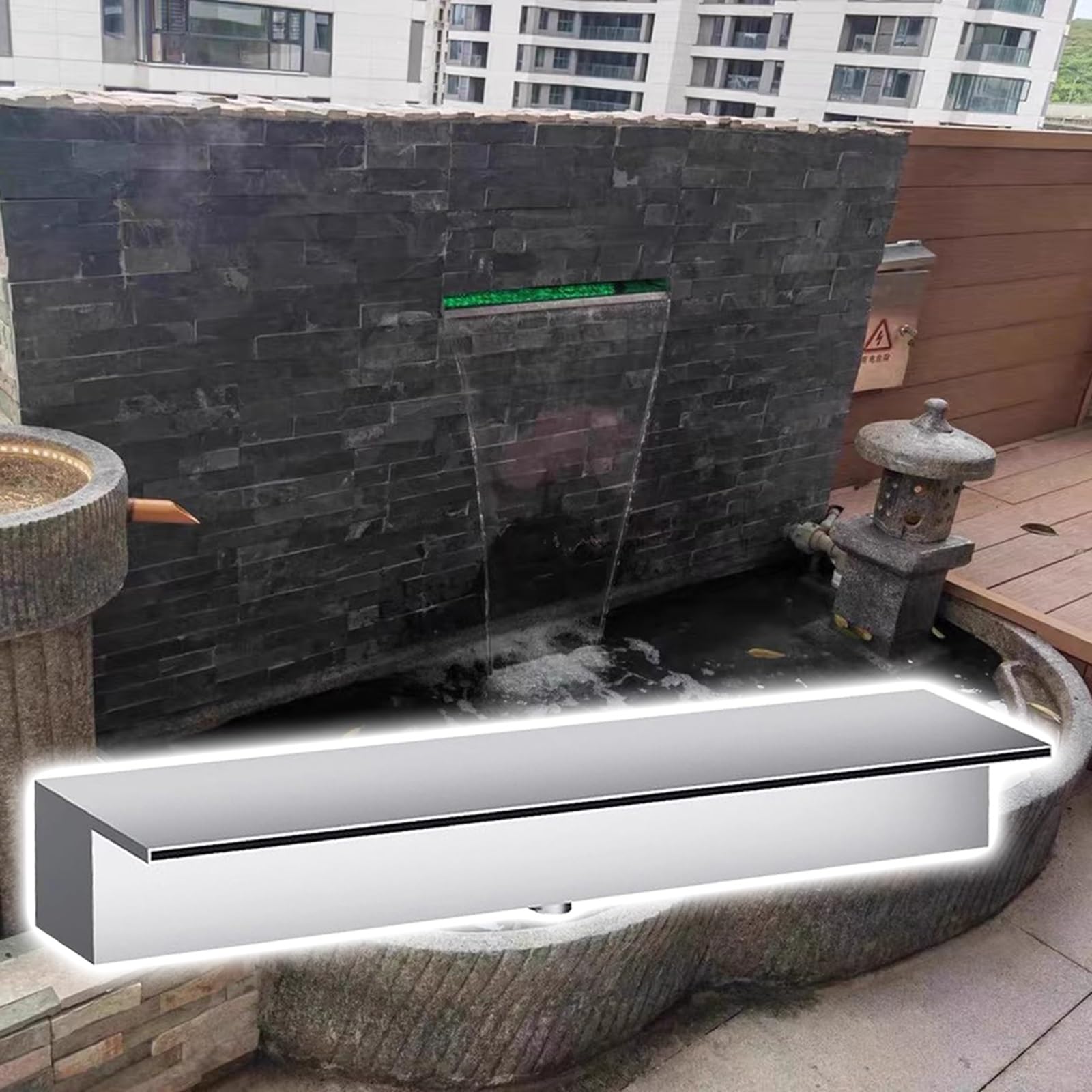 Cascata in acciaio inox Spillway - Fontana per interni ed esterni, facile da installare, per laghetti, decorazione da giardino, sistema a cascata all'aperto