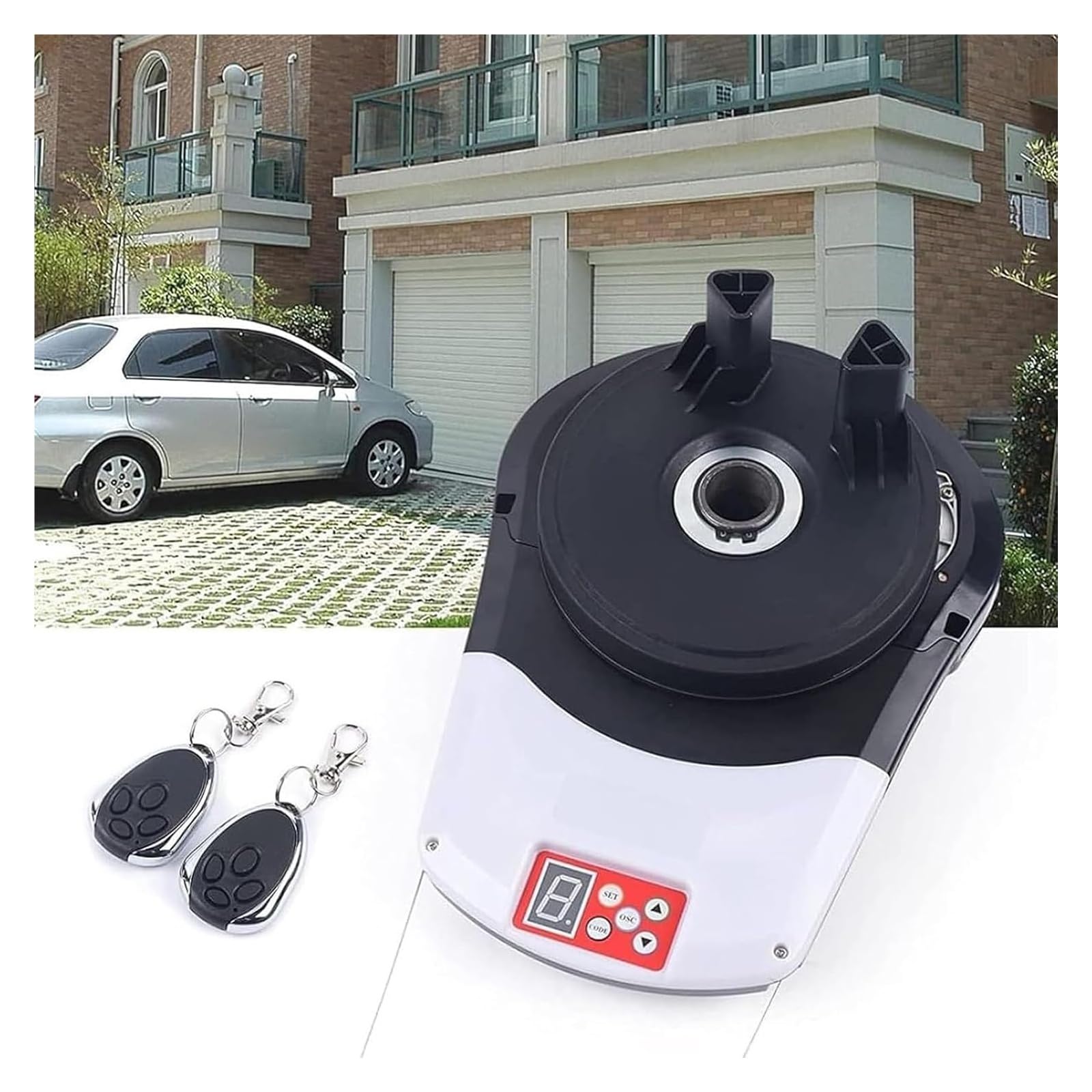 Abridor automático de puerta enrollable con 2 mandos a distancia, puerta de acceso enrollable para garaje, almacén, tienda, granja