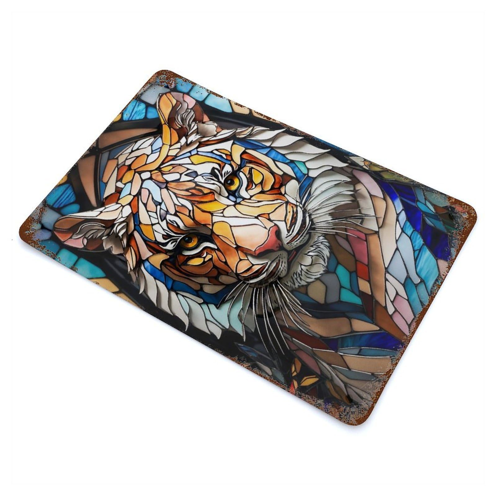 Abstract Tiger Face Retro Metal Sign 11.8"x7.9", Ideal for Cafe, Home Bar And Lounge Decor