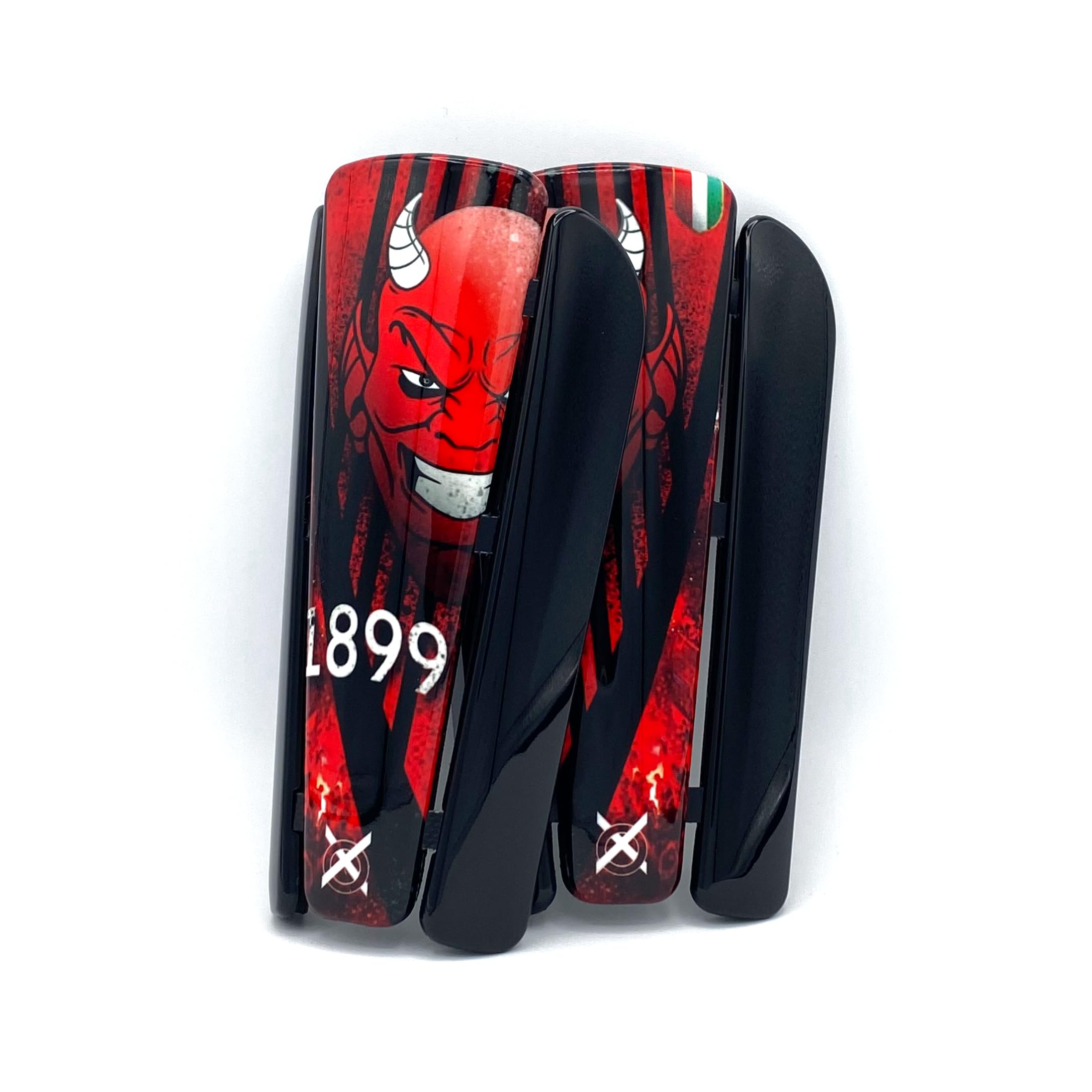 Parastinchi Da Calcio Giovani Adulti ad alta resistenza agli urti Made in Italy Protezione Completa. Comprese fasce di sostegno. Modello Rossoneri