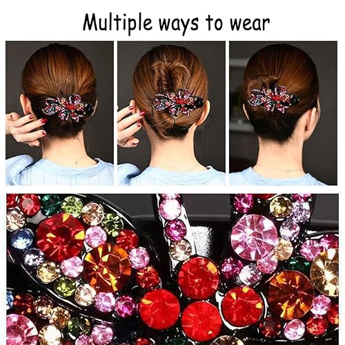 Miniatura 4 de Yusier 4 pinzas decorativas con diamantes de imitación brillantes para cabello fino, pasadores de graduación, pinzas de diamante con accesorio para