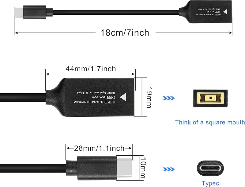 GINTOOYUN PD65W Lenovo Négyzetes USB-C Töltőkábel Laptopokhoz, Telefonokhoz és Tabletekhez - 18cm Univerzális Adapter 65W Teljesítménnyel