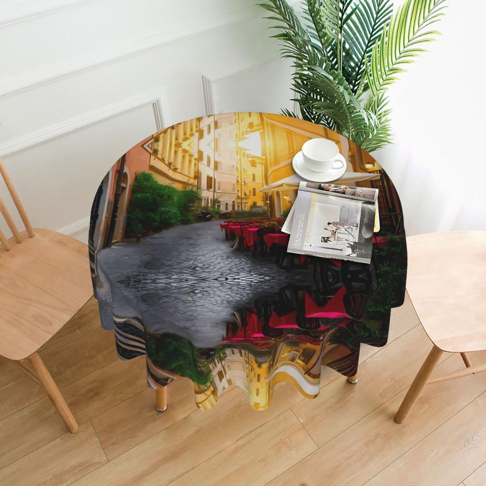 YYHWHJDE Italian Old Street Prints Round Decorative Tablecloth 60in – Elevate Your Dining Experience with This Stunning Table Throw for Parties & Everyday Use