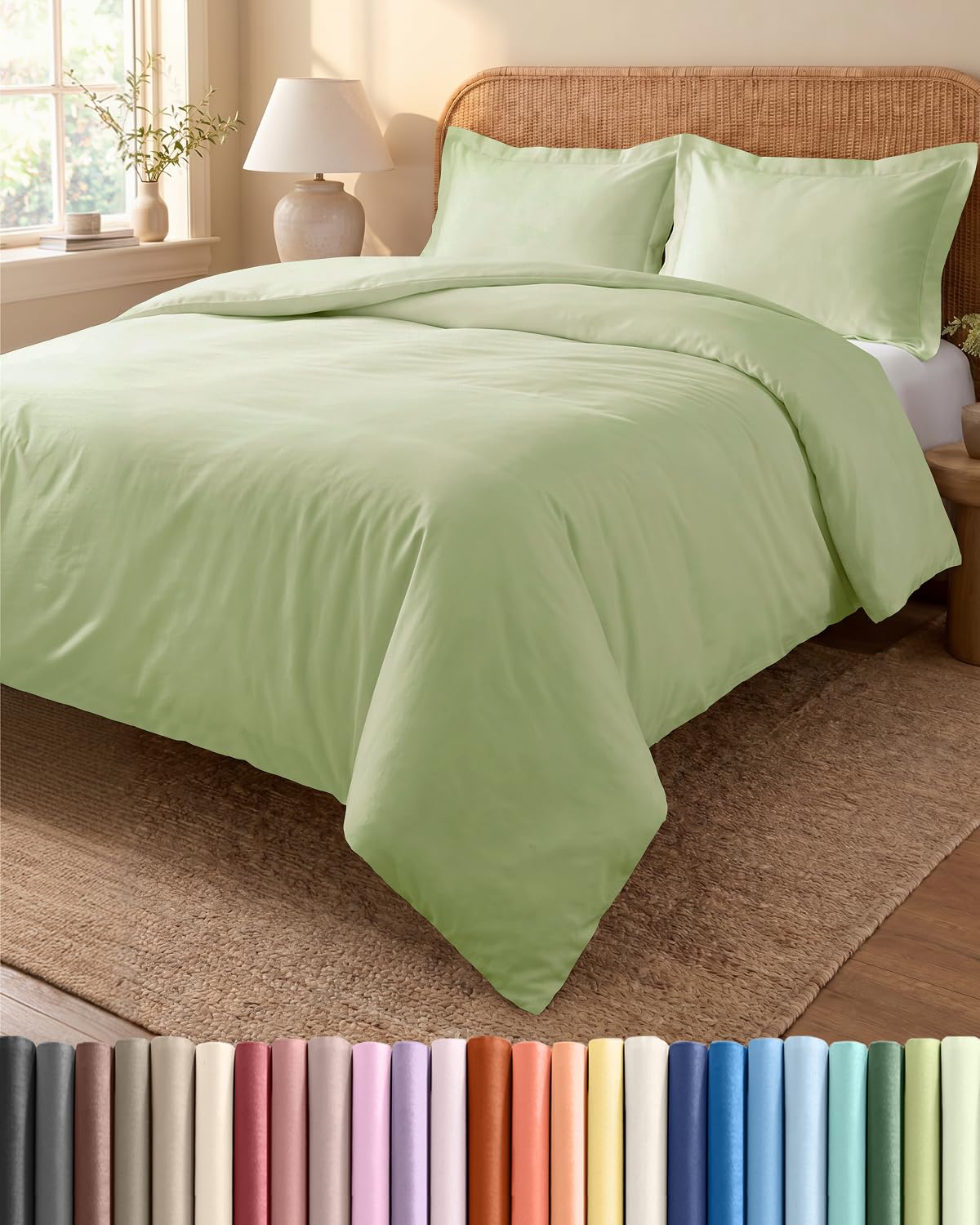 Duvet Cover Super Queen - 3 Piece w/ Zipper Closure - Light Sage Green