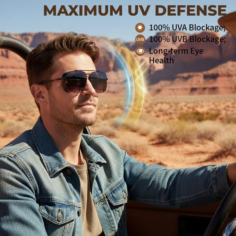 Image of FEISEDY Sunglasses Mens Women Vintage Pilot Square Trendy Metal Steampunk Fishing Driving Sun Glasses B2894