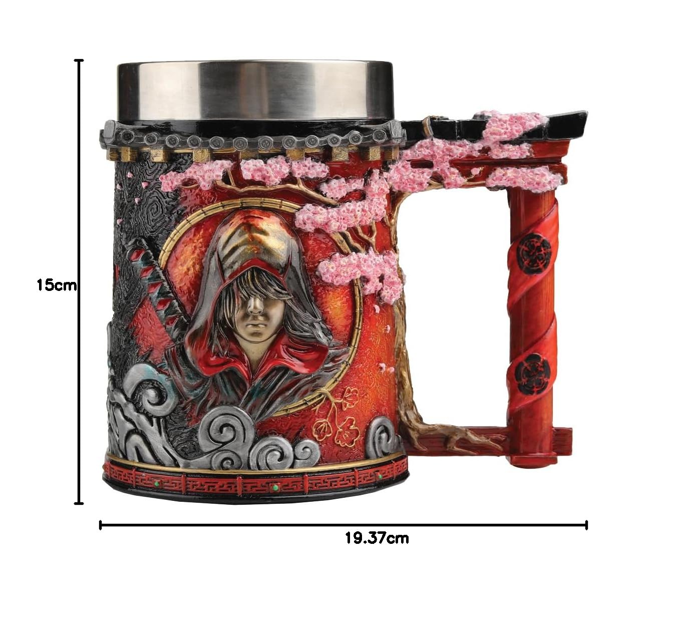 Nemesis Now Assassin's Creed Shadows - Boccale da birra in resina, arancione, ufficiale Assassin's Creed, inserto rimovibile in acciaio inossidabile, fuso in resina di alta qualità, sapientemente