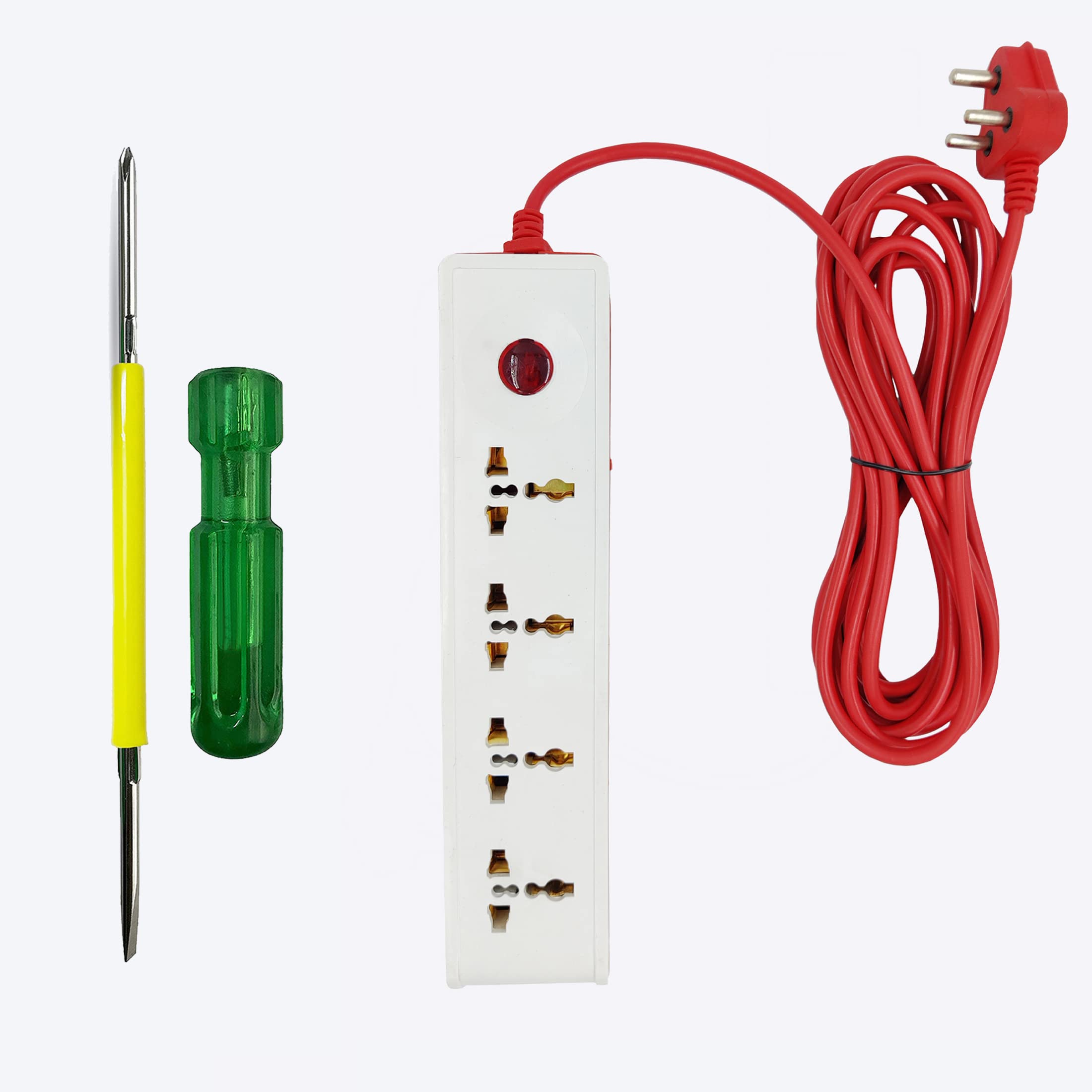 Walkers WKCB192M1 4 Universal Socket and 1 Switch Power Extension Board with 2in1 Screwdriver and 5 Meter Long Cable Surge Protector for Home/Computer/Fridge 4 Socket Extension Boards (White, Red)