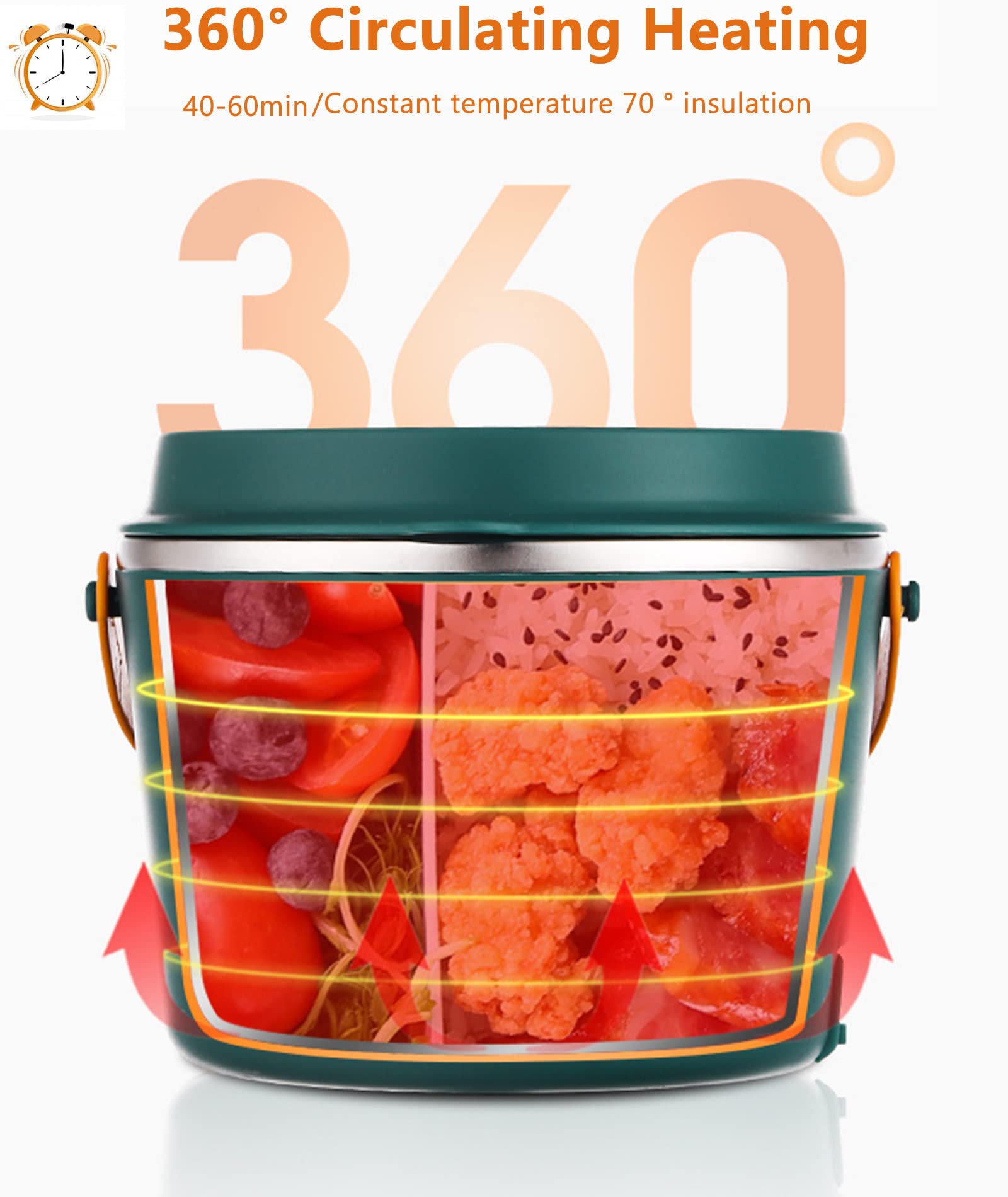 Fiambreras eléctricas con calefacción para adultos, coche y hogar, 1,2 l, 2 en 1, microondas portátil con bolsa de transporte, contenedor de acero inoxidable, calentador de alimentos para coche con