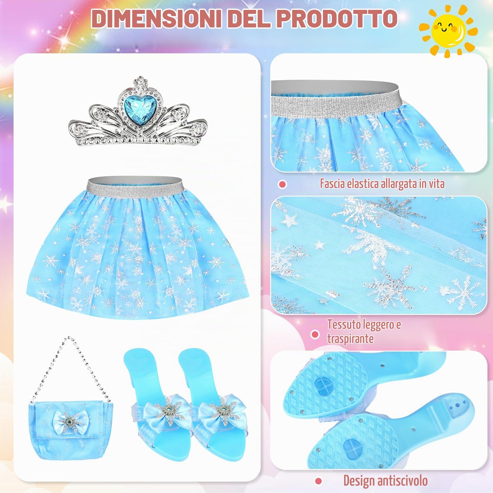 Principessa abito da principessa scarpe da ragazza portafoglio giocattoli gioielli principesse accessori scatola di travestimento Natale regali di compleanno per 3 4 5 6 7 anni ragazze
