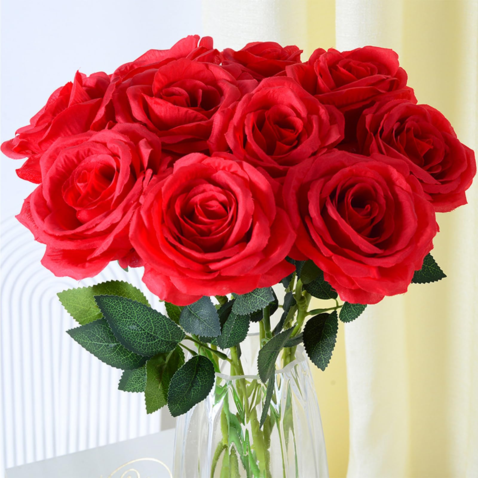 Roses artificielles pour bouquet de mariage lot de 30 fleurs en soie rouge à longues tiges de fête