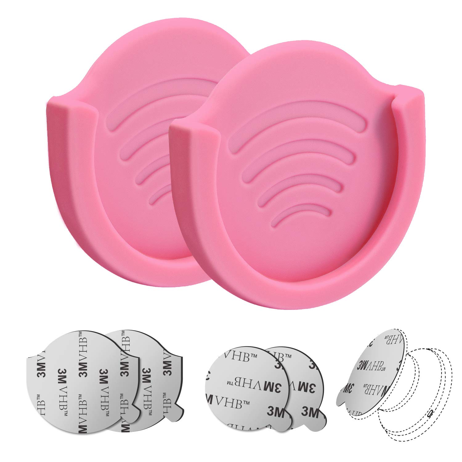 pop-tech Phone Grip Holder for Socket Users, 2 Pack Silicon Car Mount for Expanding Phone Stand with Strong 3M Adhesive Double Sided Tapes for Dashboard, Desk, Wall, Home, Office and More Pink