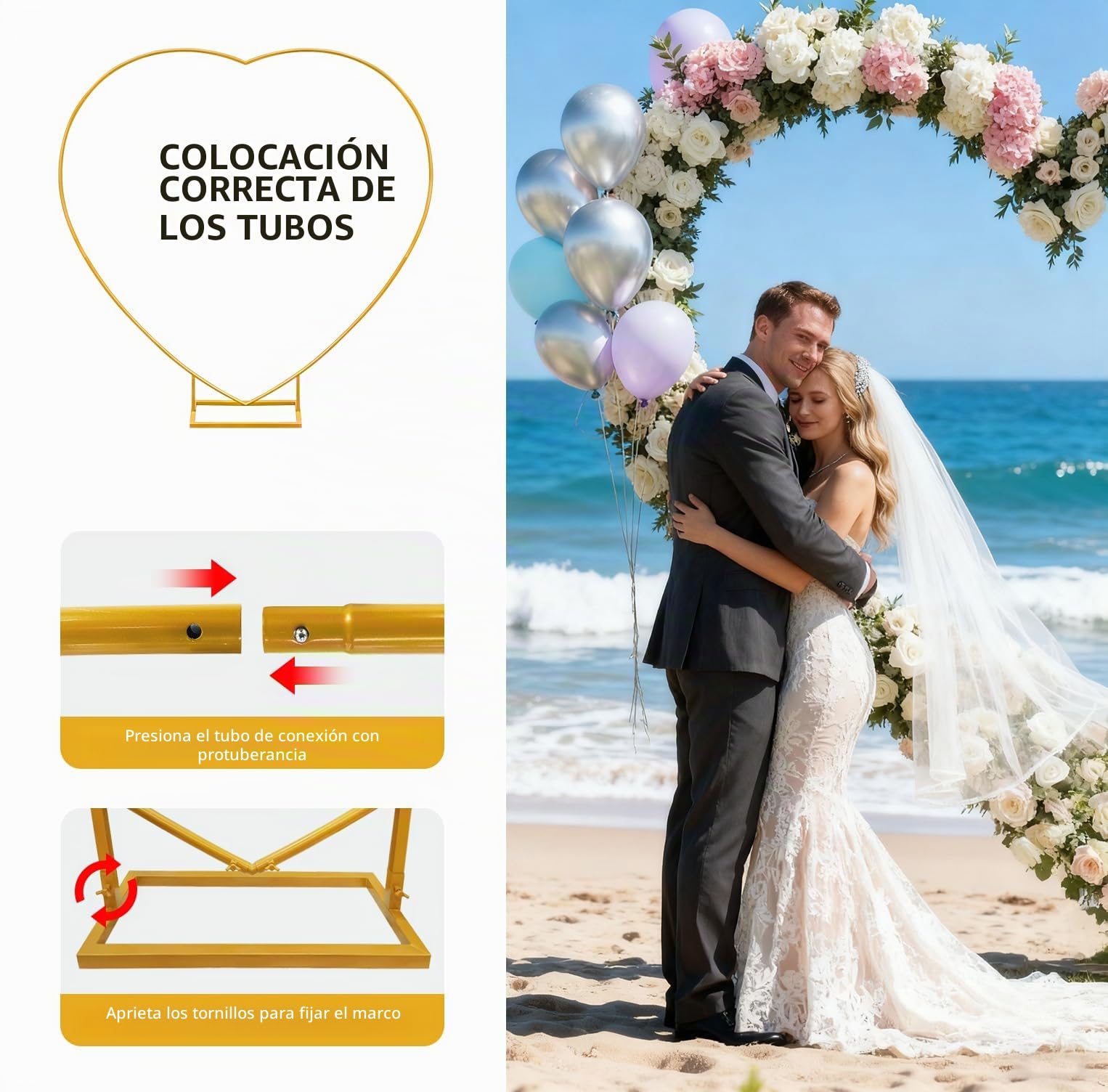 Corazón de boda, kit de arco de globo de metal, soporte de para boda, flores en forma de corazón, marco de, juego de arco, para bodas, baby shower, fiesta de cumpleaños