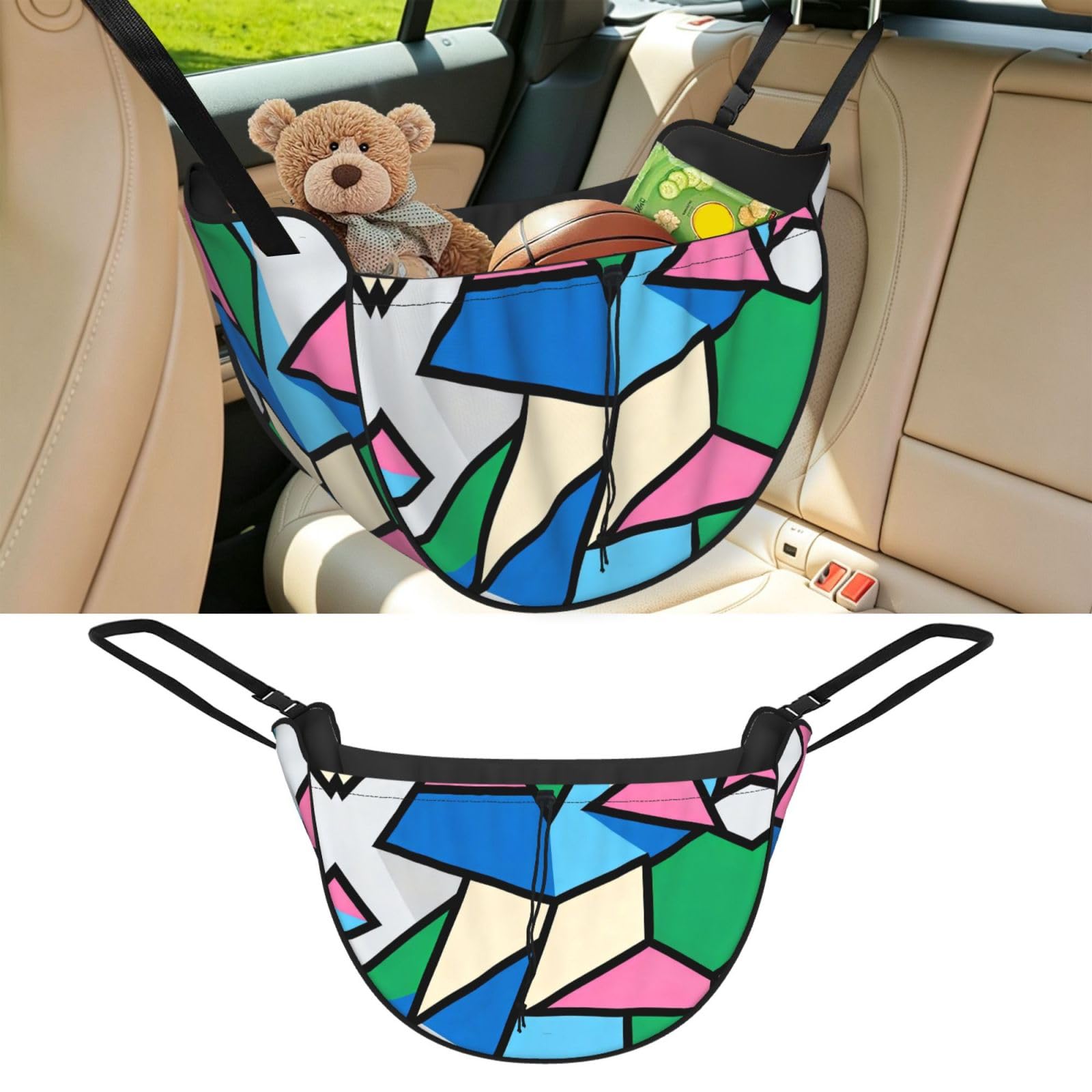 Cntdbu Black Geometric Patchwork Art Car Seat Organizer-Backseat Storage Bag For Travel