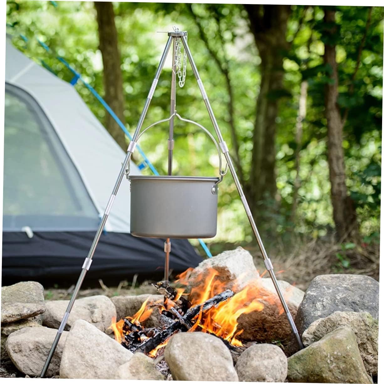 1Pc Capacity Camping Pot with Folding Handle Portable Outdoor Cooking Cookware for People for Campfire Cooking and Hiking Adventures