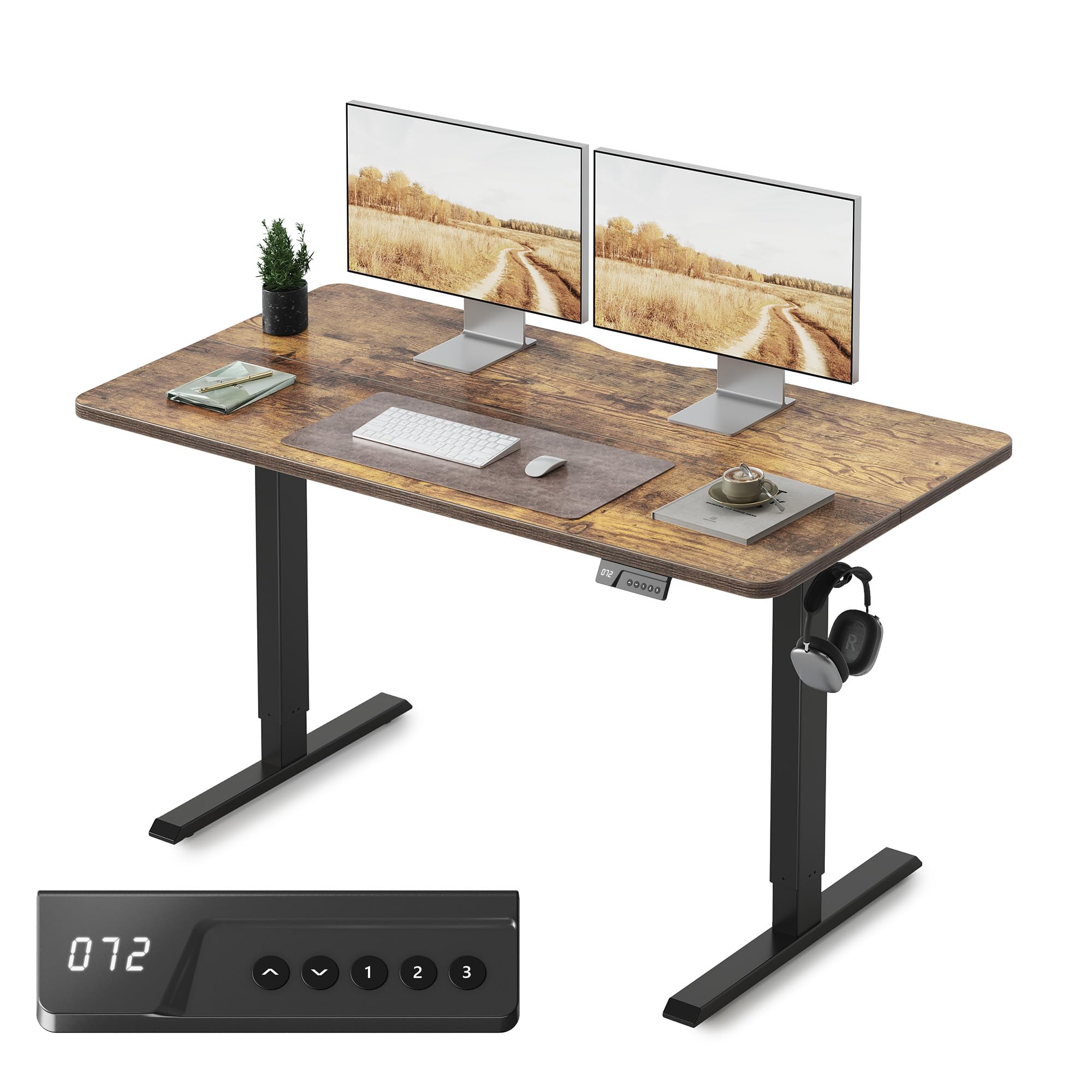 FEZIBO Electric Standing Desk, 55 × 24 Inches Height Adjustable, Sit and Stand Up, Home Office Computer Desk (Rustic Brown)