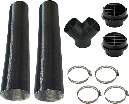75mm/3inch Diesel Heater Exhaust Pipe Ducting Set,Car Parking Heater Air Vent Extender Accessories,Vent Outlet Y Branch Connector and Hose Clips for Webasto Eberspacher Propex 2KW 5KW 8KW Heaters