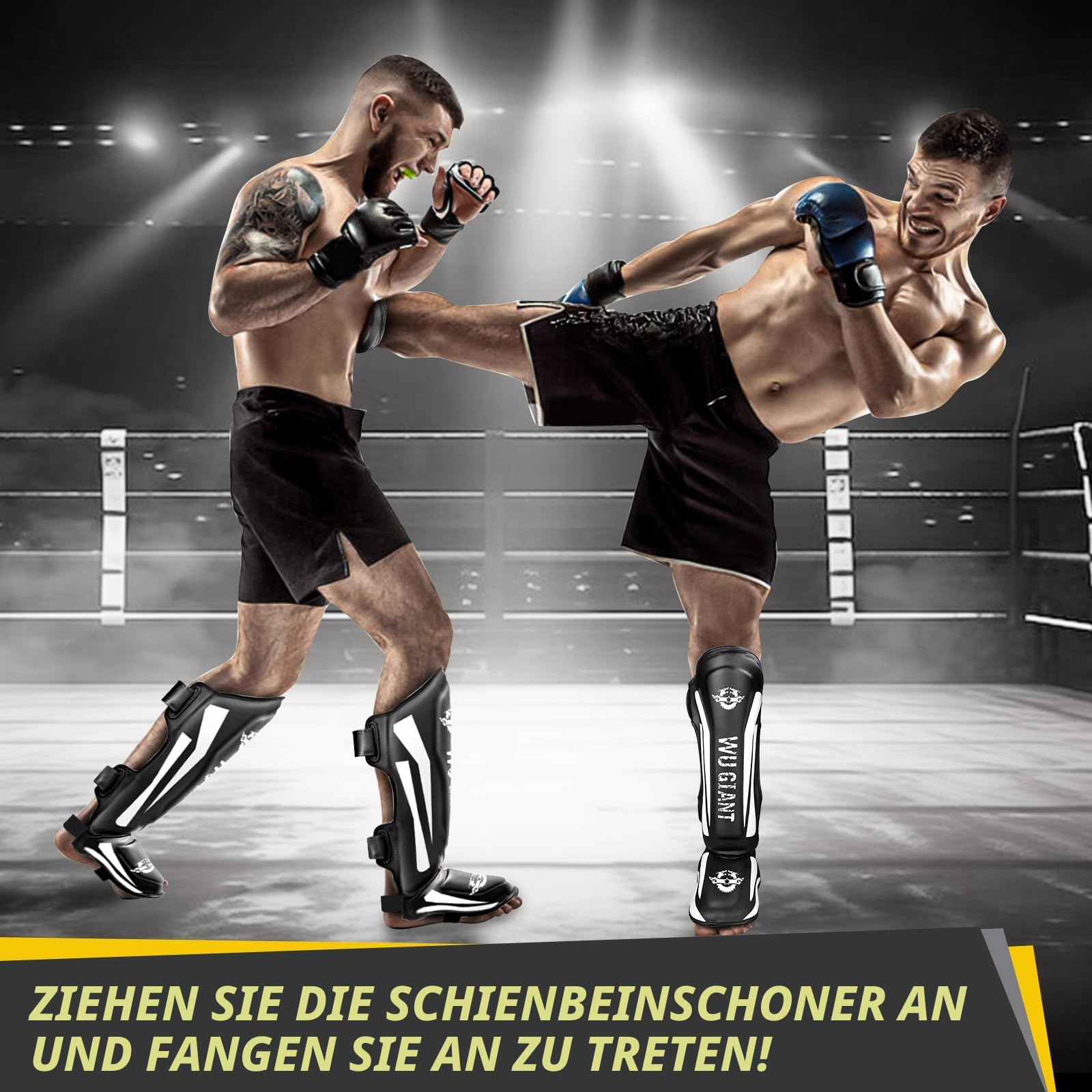 NZQXJXZ Schienbeinschoner Kickboxen, Muay Thai Schienbeinschoner für Männer, Frauen, Verstellbare Beinschützer mit Ristschutz, Kampfsport-Trainingsausrüstung für MMA Training und Sparring