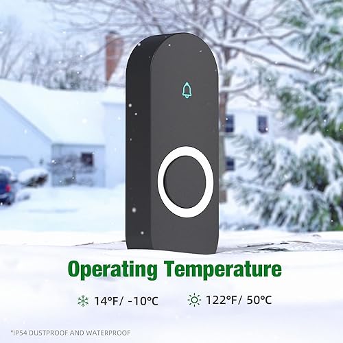 Miniatura 8 de AIDA Timbre inalámbrico iluminado para el hogar, timbre a batería impermeable de 1,000 pies, 5 niveles de volumen con 58 timbres y flash LED