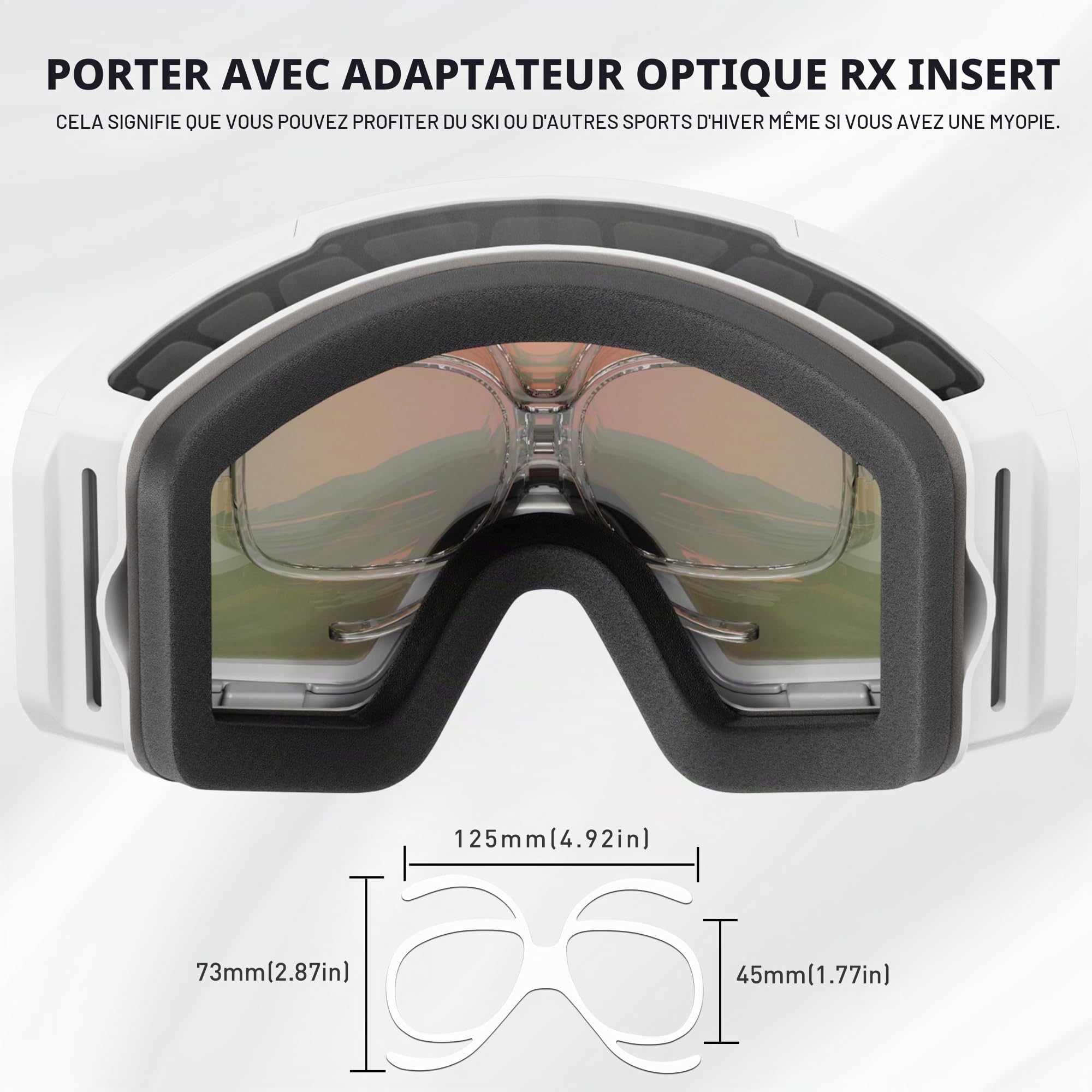 KAPVOE Lunettes de Ski avec Lentilles Photocromatiques, Lentilles Magnétiques, Antibuée pour Homme, Femme Adolescents