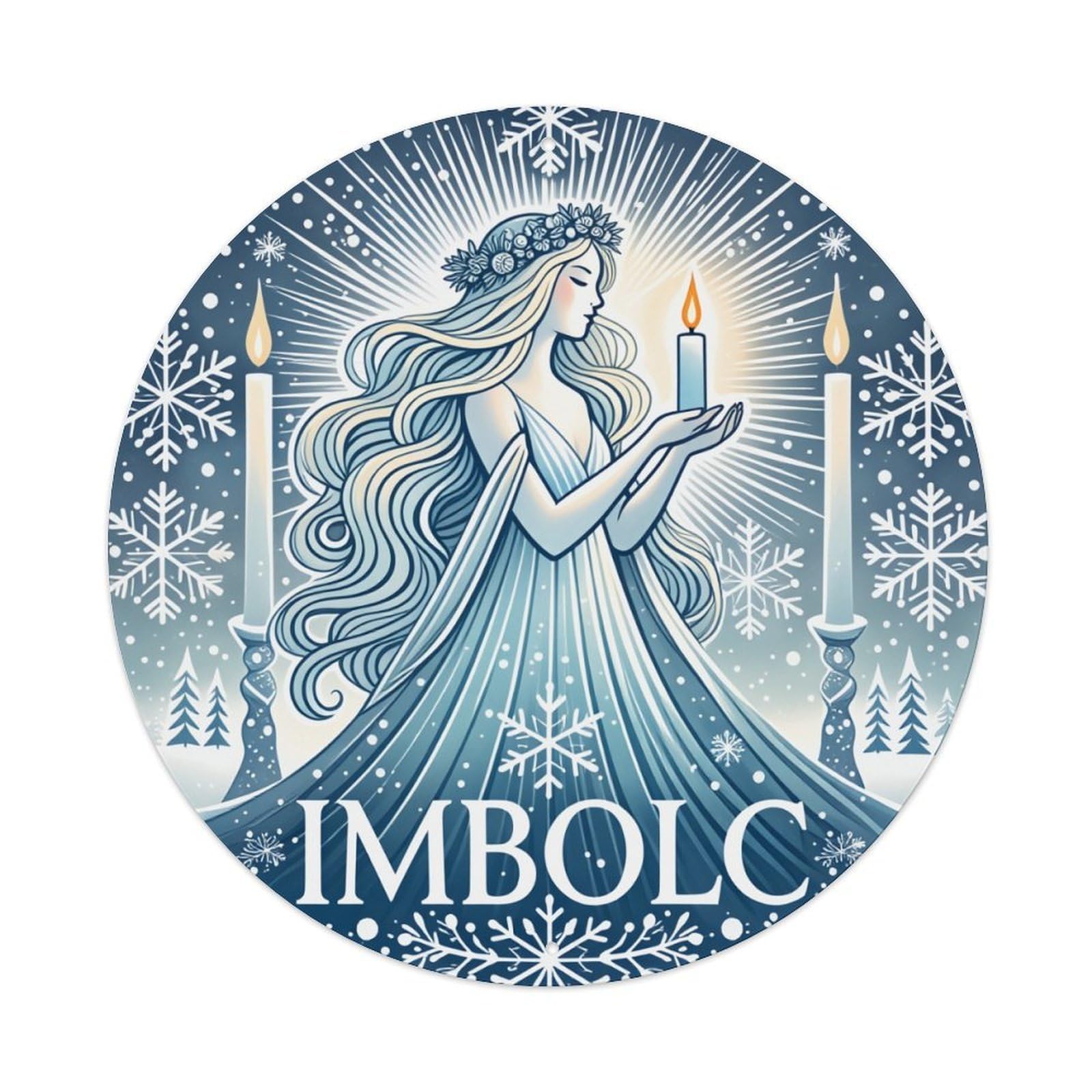 Winter Goddess Candle Snowflake Round Tin Sign Retro Metal Sign for Cafe Bar Pub Home Game Room Gym Club Wall Decoration Vintage Metal Poster 8x8 Inch