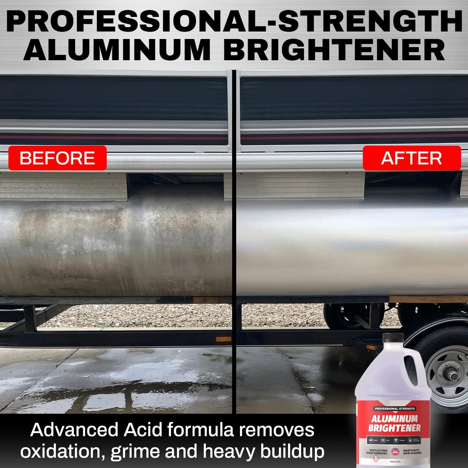 Concentrated Aluminum Brightener & Cleaner – Makes 15 Gallons – Removes Oxidation, Dirt, & Grime – Spray On Aluminum Cleaner for Boat Hulls, Pontoons, Trailers, Wheels, & RVs – Made in USA - 1 Gallon