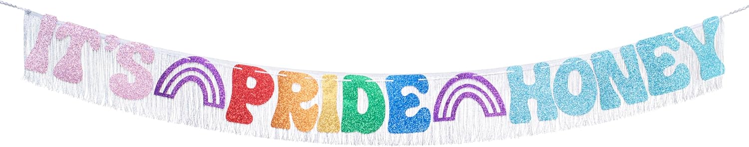 It’s Pride Honey Rainbow Party Decorations – Rainbow Party Supplies with Fringe Backdrop, Banner – LGBTQ Decorations for June, Birthday, Photo Booth Props, Glitter Decor, Celebration Supplies