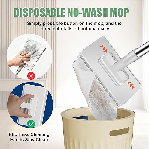 Miniatura 4 de Trapeador de polvo desechable con 4 paños reutilizables, mini trapeador plegable, mopa plana giratoria de 361 para almohadillas secashúmedas, juego