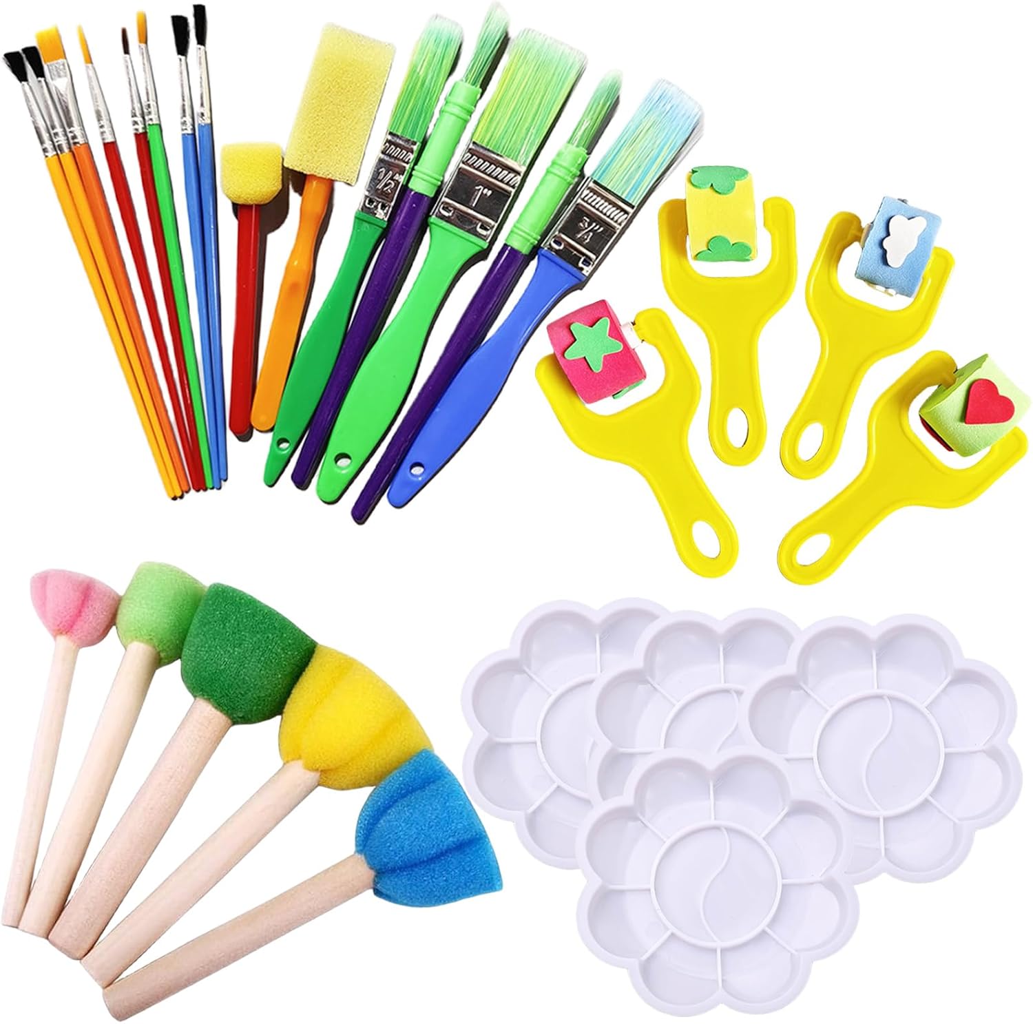 28 Pcs Kids Paint Brushes, Paint Brush Set Kids, Colorful Paintbrushes, Some Brushes Have Random Colors Toddler Painting Set Suitable for Early Childhood DIY Learning of Children's art Painting