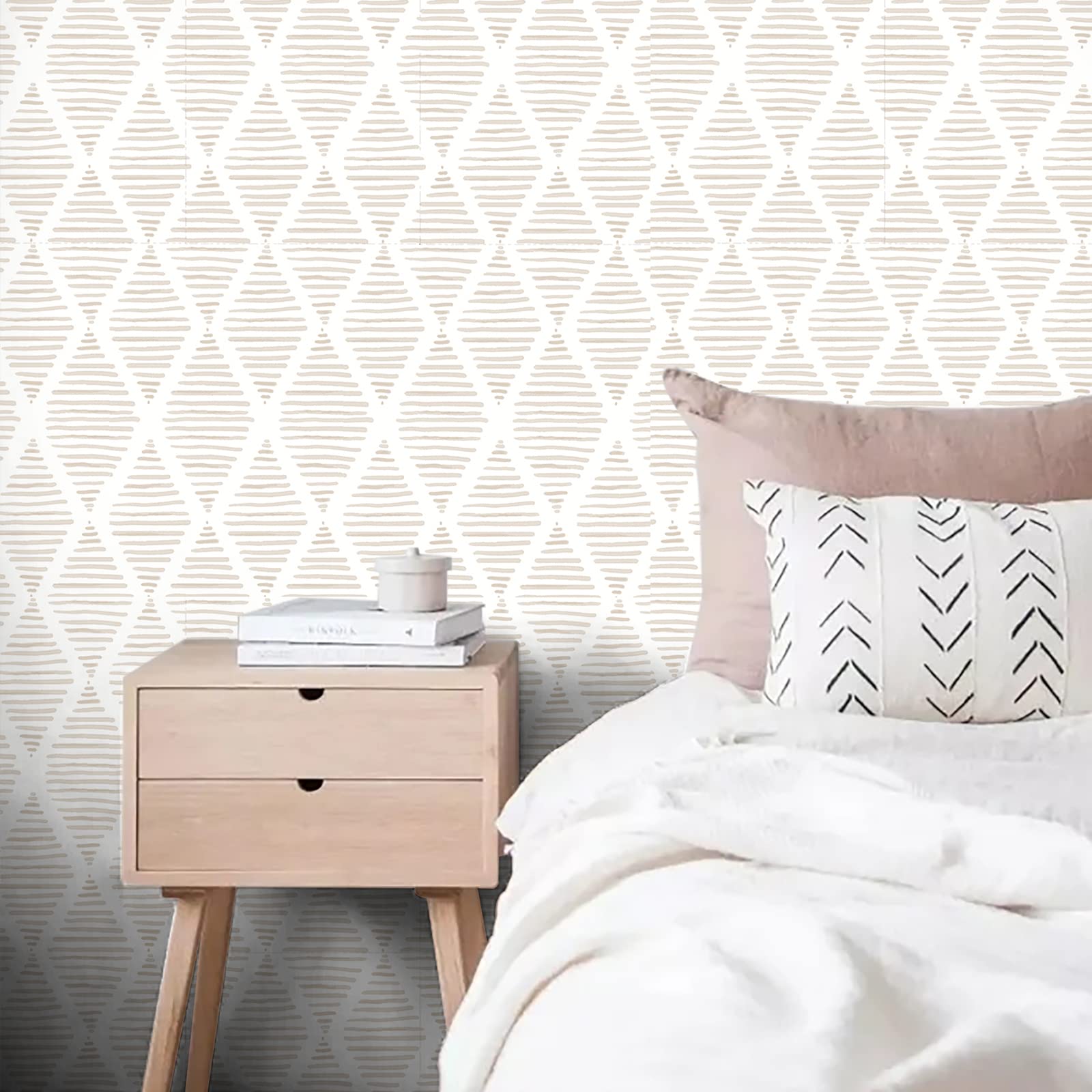 JOLIHOME Wallpaper Peel and Stick Wallpaper Sticky Back Plastic for Room Home Bedroom Decor Worktop Vinyl Covering Vinyl Wrap for Kitchen Cupboards 44x500cm Beige Stripes,Waterproof - Image 3