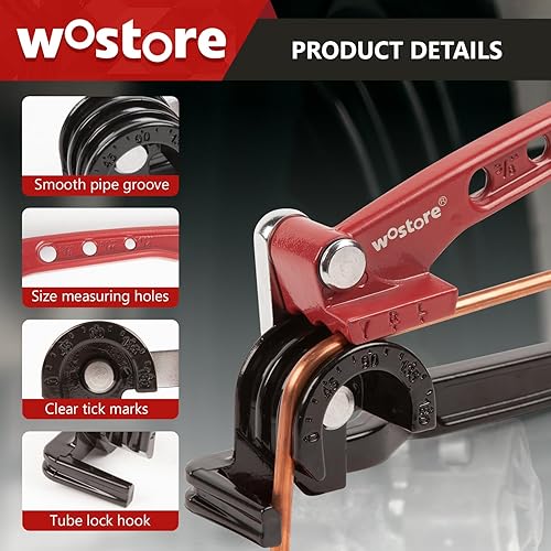 Miniatura 6 de Wostore Dobladora de tubos de 180 grados para herramienta de doblado de tubos de 14 516 y 38 de pulgada de cobre y aluminio fino de acero inoxidable