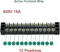 Vista 4 de MILAPEAK Bloque de terminales y tira – 5 bloques de terminales de tornillo de doble fila de 12 posiciones de 600 V 15 A con cubierta + 10 tiras