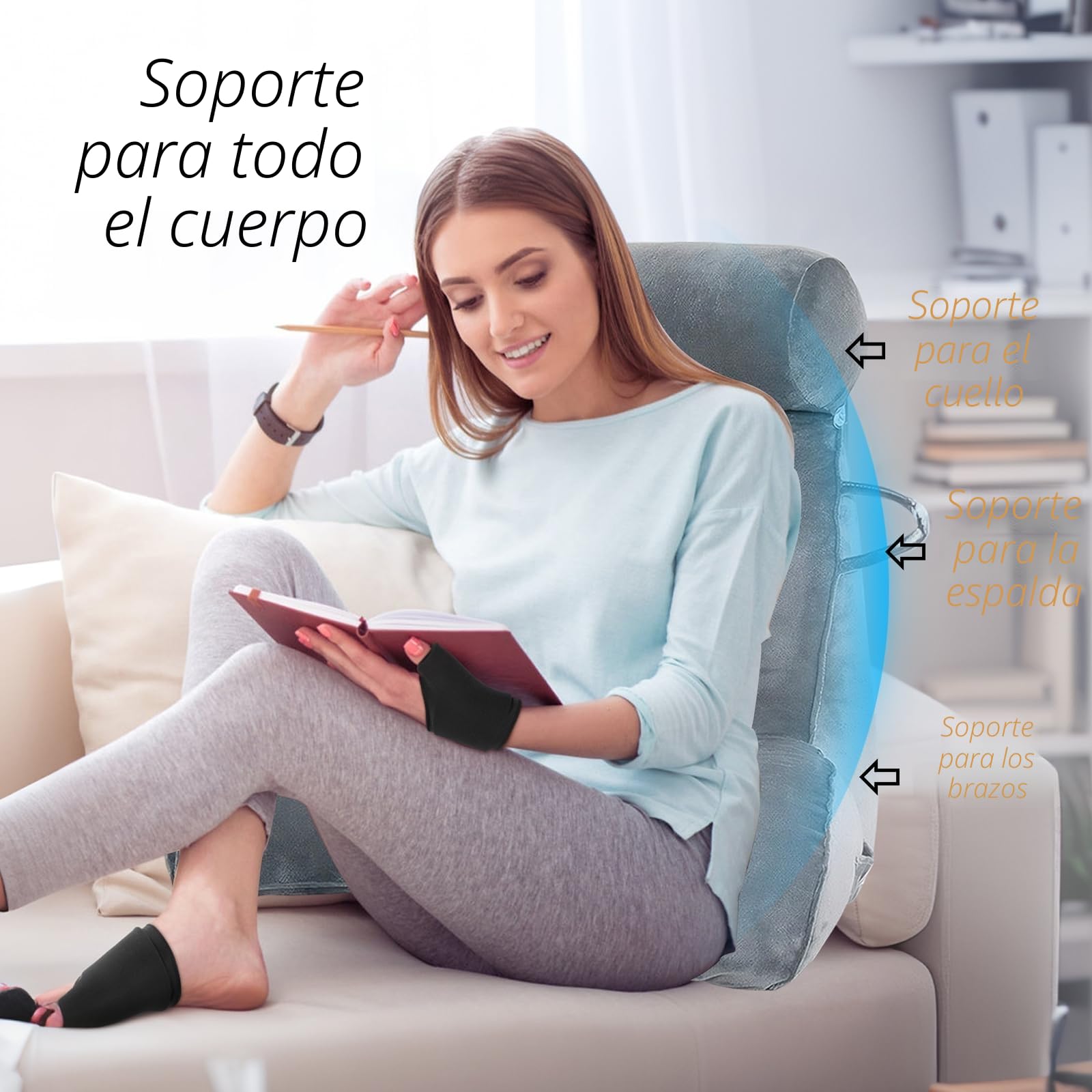 MINGPINHUIUS Cojín de lectura XL para cama y sofá con cojín cervical extraíble, cojín de espalda ideal para adultos con espuma viscoelástica para leer cómodamente, trabajar, jugar, ver la televisión