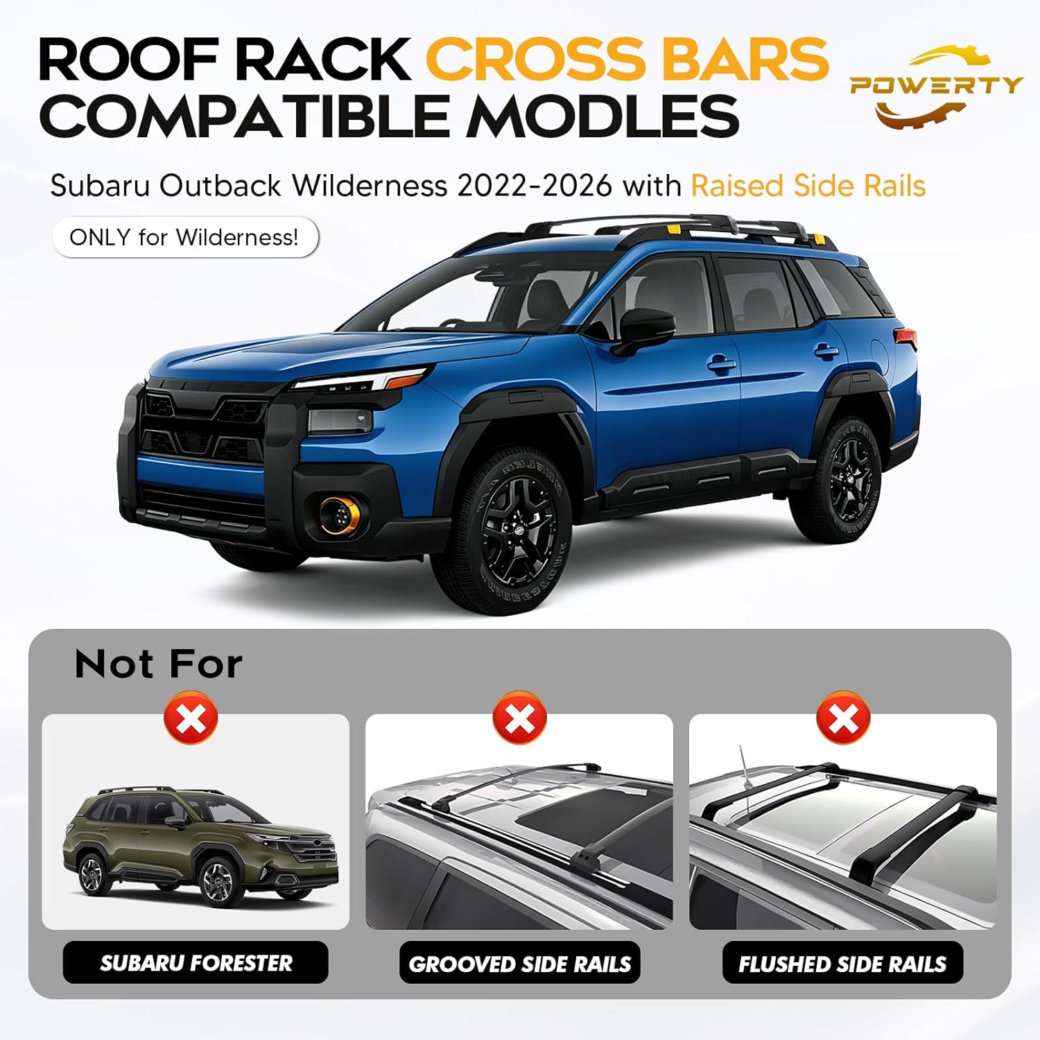 Powerty 300LBS Roof Rack Cross Bars for Subaru Outback Wilderness 2022-2026 with Raised Side Rails, Heavy Duty Aluminum Crossbar Luggage Racks Roof Rails Rooftop Carrier for Wilderness Accessories