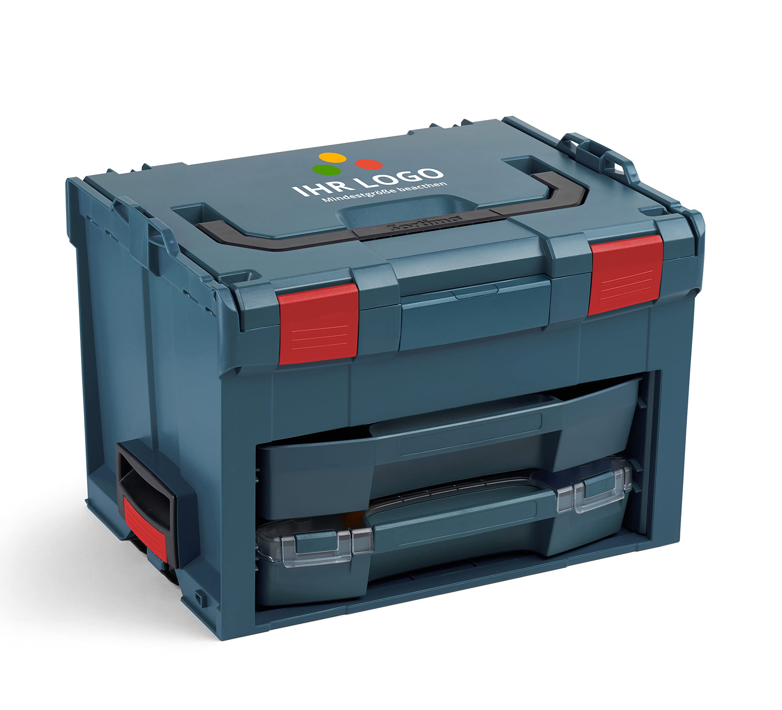 Bosch Sortimo LS BOXX 306 | incluye cajón i-BOXX 72 A3 y LS 72 vacío en color azul profesional personalizable con su logotipo | Maletín de herramientas profesional vacío