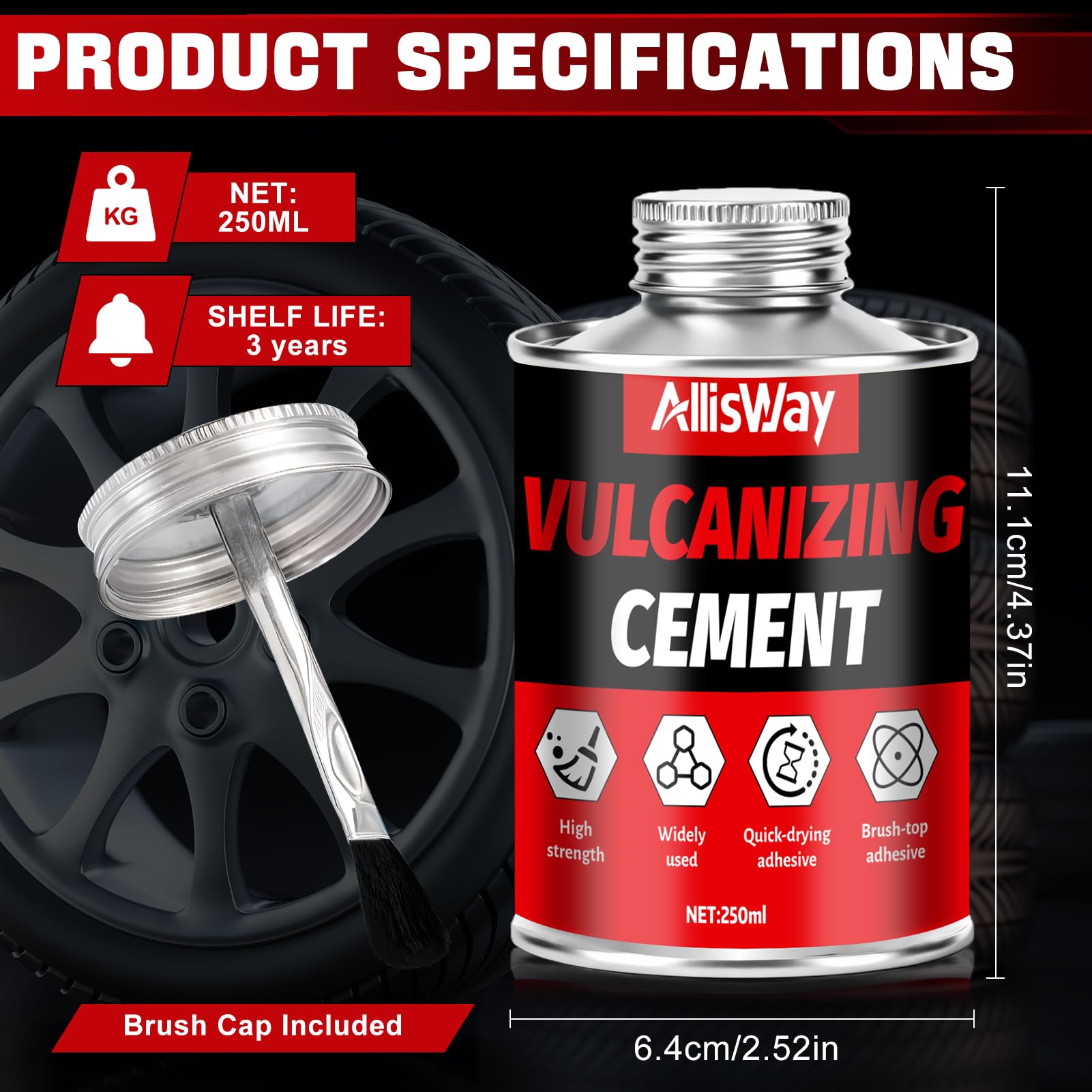 Mastice Per Riparazione Pneumatici, Ripara Gomme Auto, Include una Spazzola, Sigilla e Ripara ed è Utilizzato per Riparare Pneumatici di Auto, Moto e Biciclette,250 ml