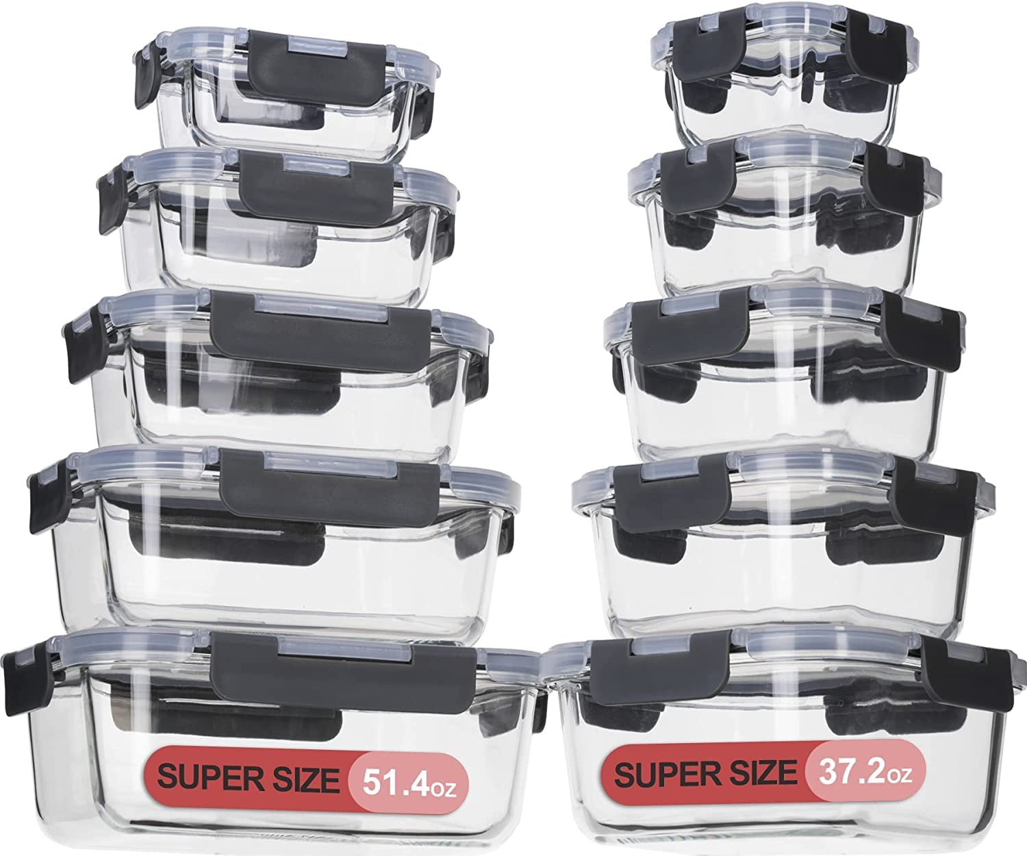 Glas Frischhaltedosen mit deckel Vorratsbehälterset ,kühlschrank organizer Aufbewahrungsbehälter aufschnittboxenmeal prep gläser ,obst gemüse aufbewahrung Lunchbox Brotdosen- BPA-frei (10 Behälter)