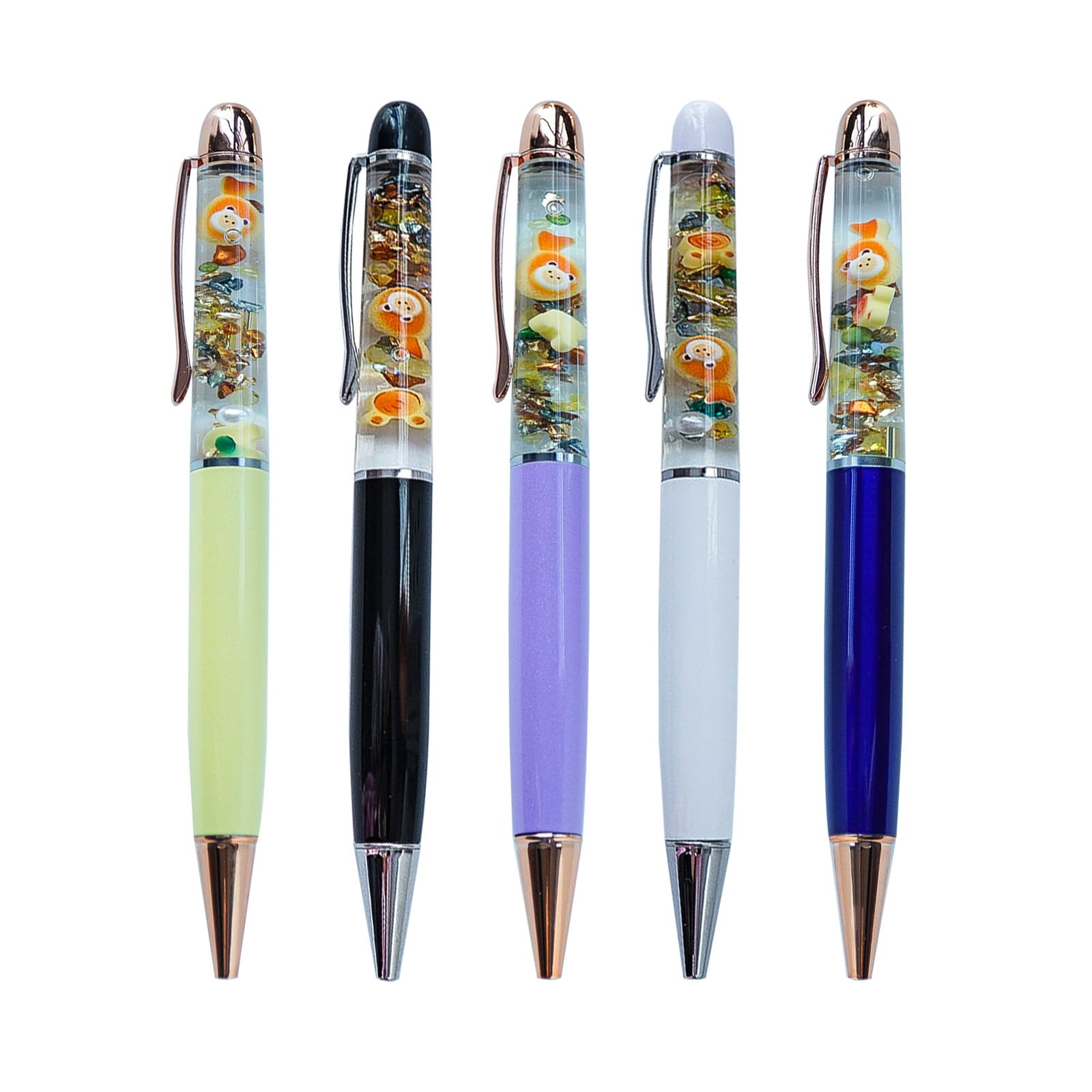 Sikyby Bread In Fish Bear Head Shape Cute 3D Floater Liquid Writing Journaling Office Pen Unique Gifts Set of 5 Pens