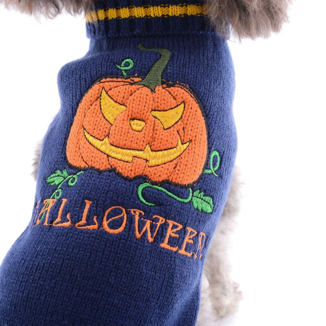Maglioncino Halloween per Cane e Gatto - Costume Zucca Caldi Vestito - Maglione Taglia per Piccola Media Grande Cani - Blu XS